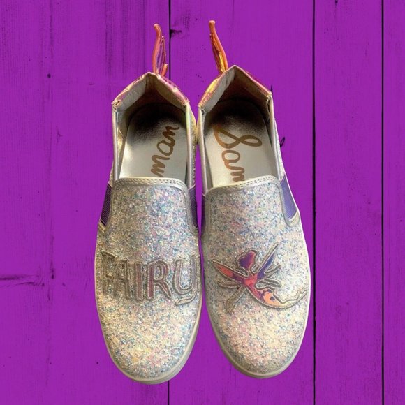Sam Edelman Girls Slip On Glitter Fairy Sneakers/Iridescent Wings SZ: 2- - Picture 5 of 12